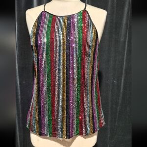 INC International Concepts Multicolor Sequin Halter Top
